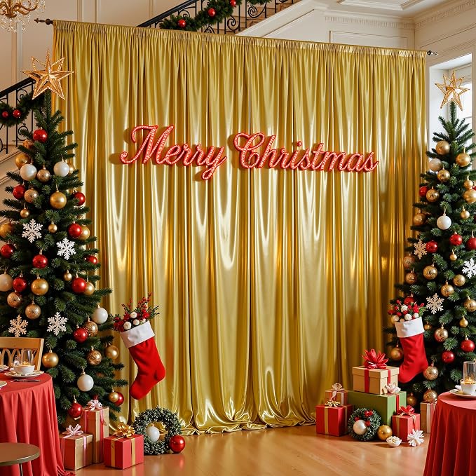 30x10ft Dark Gold Glitter Backdrop Curtain for Parties, Wrinkle Free Satin Photo Backdrop Drapes 6 Panels 5x10FT Shimmer Back Drop Cloth for Wedding Birthday Baby Shower Photography Background Decor