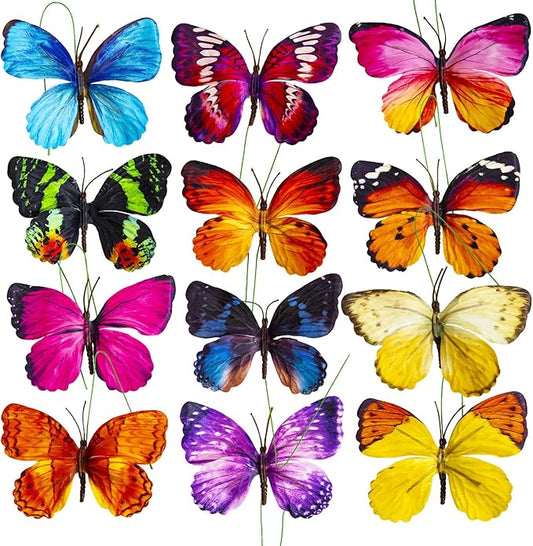Berfutall-Decorative Butterfly Clips, 3D Artificial Silk Butterflies, Multicolor, 12-Pack, Home and Floral Decor (B, Large)