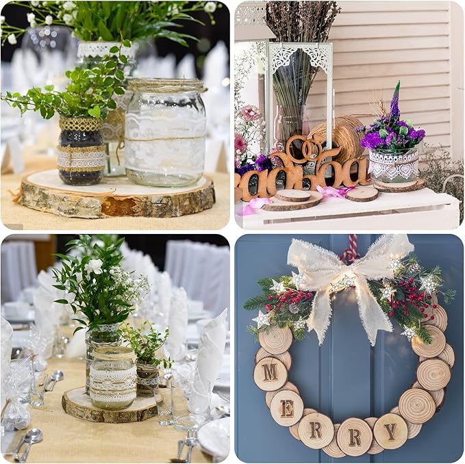 WOPPLXY 8 Pcs Large Unfinished Wood Slices for Centerpieces, 9-10 Inches Wood Rounds for Tables Decor Round Wooden Discs, Wooden Slices Rustic Wood Slabs for DIY Crafts, Wedding,Christmas,Table Decor