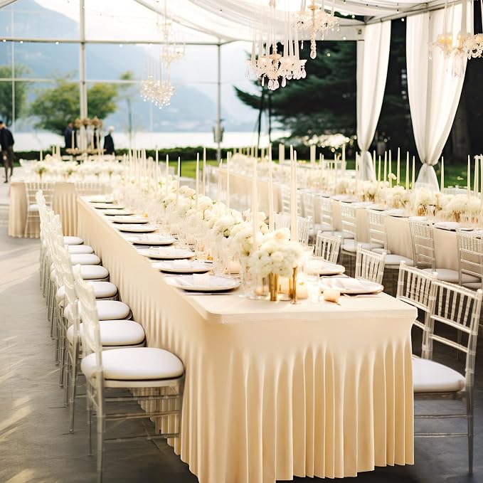 2 Packs Dark Champagne Spandex Tableclothes for 6 Foot Rectangle Tables, Wrinkle Free 6ft Fitted Table Cover Stretch Table Cloth Desk Skirt for Weddings Baby Shower Birthday Party Banquet Decorations