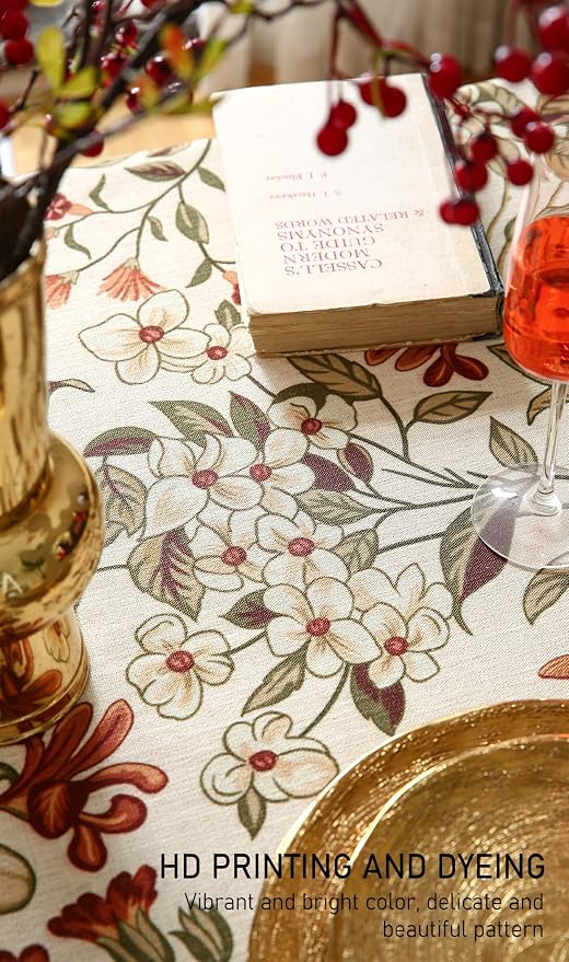 ISAENNE Designer Vintage Linen Rectangular Tablecloth,102"x63"-Grace A | French Elegant Printed Table Cloth for Rectangle Table,Floral Pattern,Decor,Heavyweight,Dining Room,Kitchen,Thanksgiving