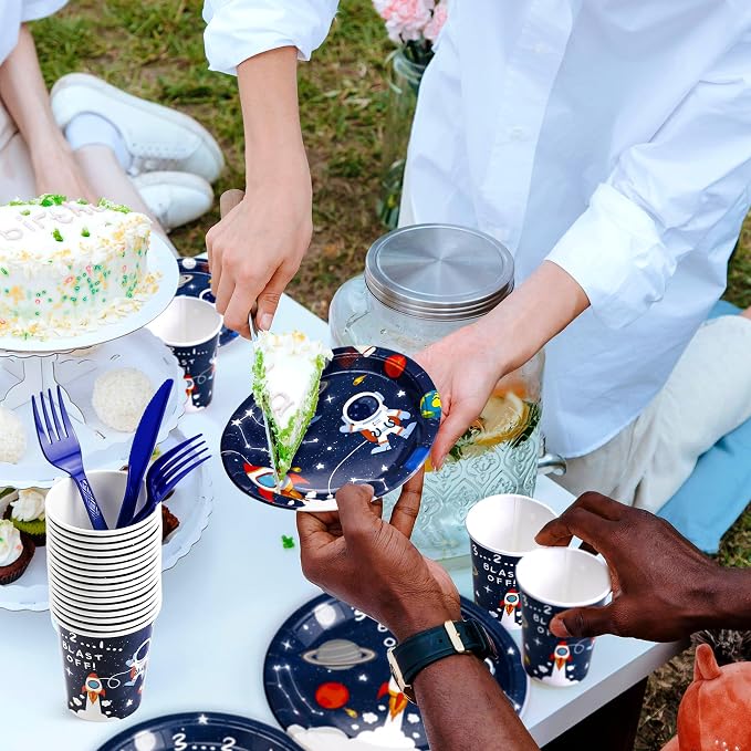 Space Birthday Decorations Tableware Boys - Outer Space Theme Party Supplies, Paper Plates, Napkin, Cup, Cutlery, Galaxy Space Astronauts Theme Party Decorations For Baby Shower | Server 24
