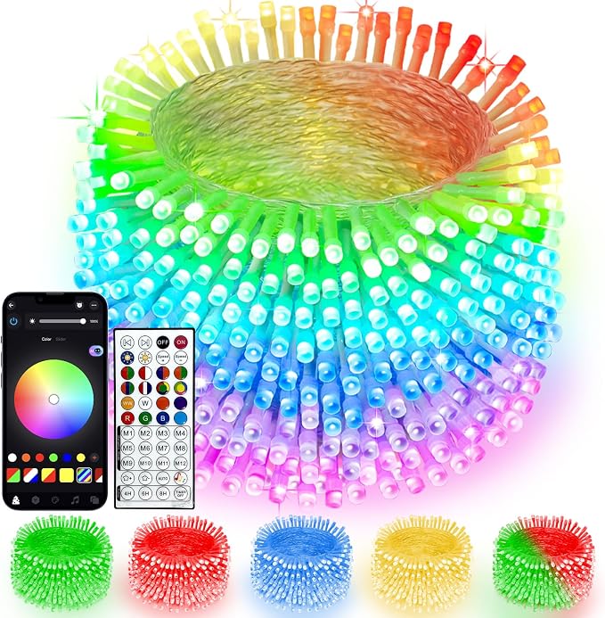 Smart Color Changing Christmas Lights with Remote & App Control, 198 FT 600 LED RGB String Light with Timer, Music Sync Multiple Modes Twinkle Christmas Tree Light Waterproof Indoor Outdoor Xmas Decor