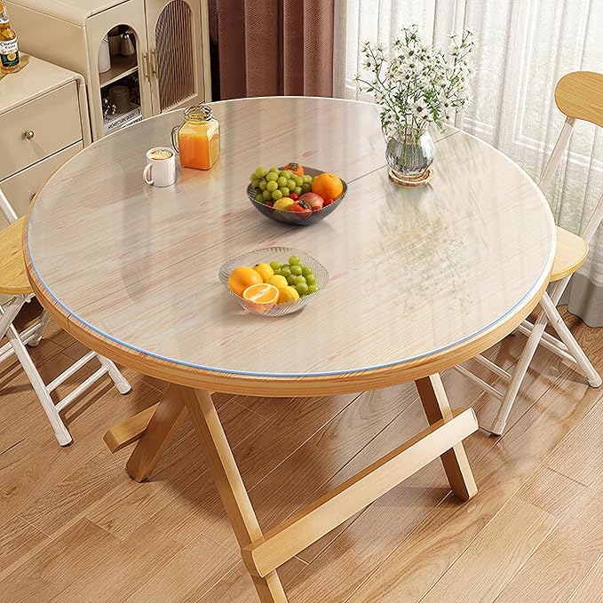 Vicwe Clear Round Table Protector 48 Inch,1.5mm Clear Round Table Cover Protector, Round Plastic Table Cover, PVC Round Table Pad for Coffee Table, Dining Room Table