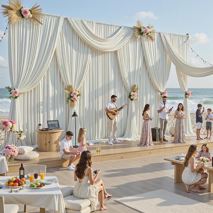 10ft x 15ft Ivory Backdrop Curtains for Wedding Parties, 2 Panels Extra Long Wrinkle Free Fabric Drapes Photo Backdrop for Baby Shower Birthday Stage Reception