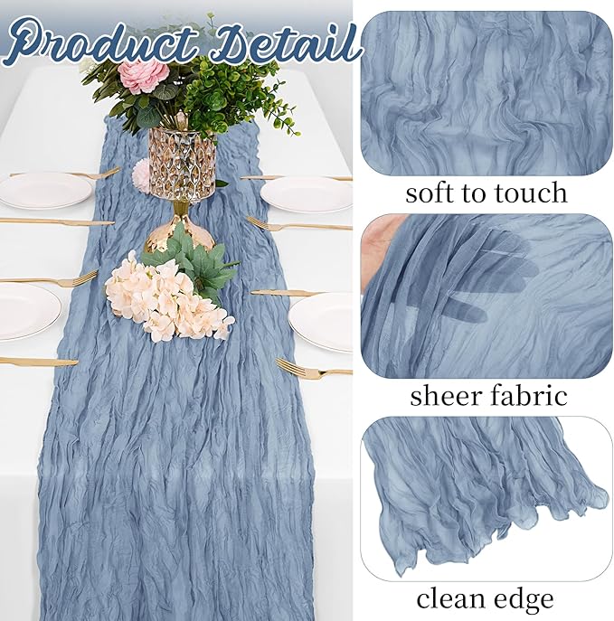 8 Pack Dusty Blue Cheesecloth Table Runners 20x120 Inch Gauze Table Runner Cheese Cloth 10FT Blue Table Runner Rustic Sheer Runner for Wedding Baby Shower Birthday Party Table Decor
