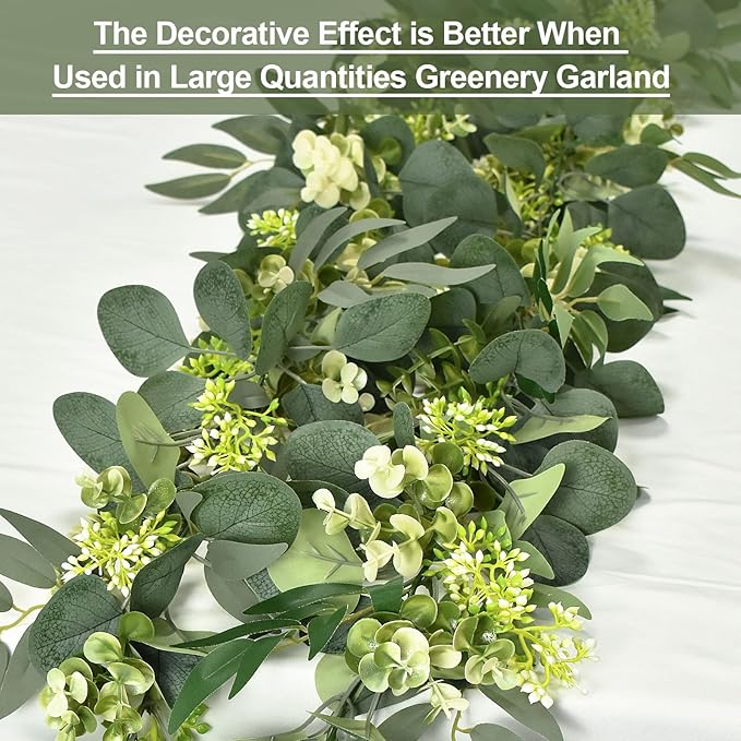 6Ft Eucalyptus Garland, Artificial lvy Greenery Vines with Flower Gypsophila Willow Leaves for Home Wedding Arch Party Table Runner Centerpiece Decor