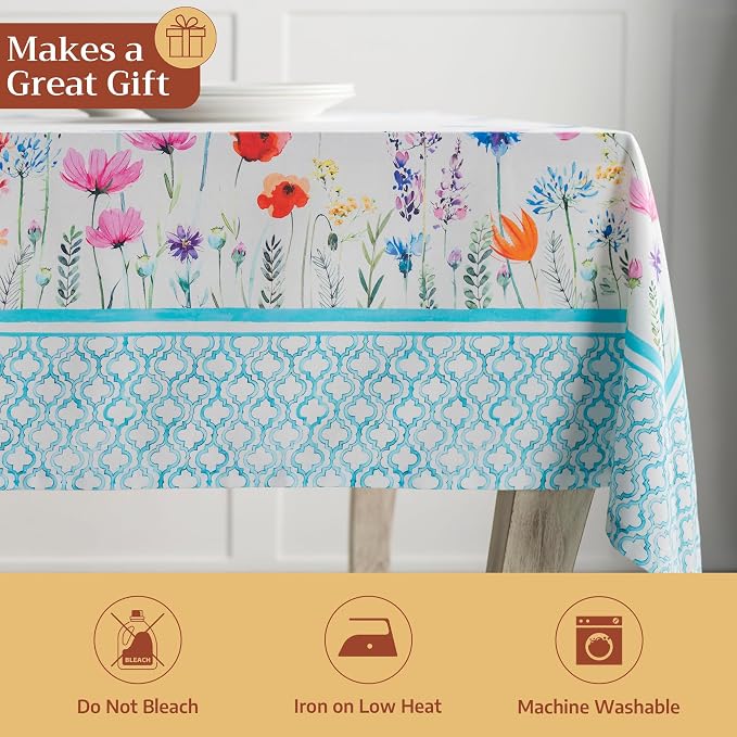 Maison d' Hermine Table Cloth Rectangle Table 100% Cotton 54 x 72 Inches Tablecloth Reusable Decorative for Dining Kitchen Room Farmhouse Party Home Hotel Restaurant Spring Summer- Flower In The Field