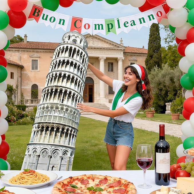 70.8" Tower of Pisa Cardboard Cutout Tower of Pisa Stand Up Cutout Life-Size Italy Photo Booth Prop Backdrop Sign Italian Landmark for Italy Theme Birthday Party Cultural Educational Display