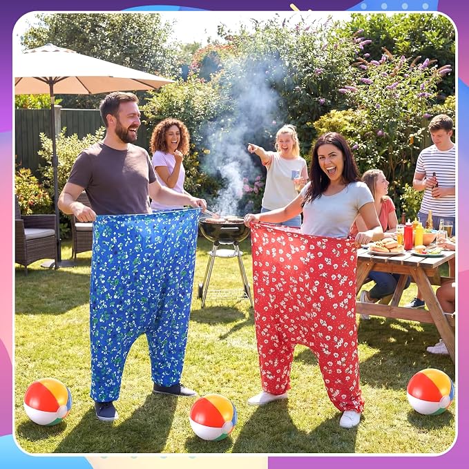 4 Pack Granny Pants Yard Game Set Giant Pants Game with 16 Bouncy Balls and 4 Pumps Floral Pattern Funny Outdoor Games for Adults Family Reunion Backyard Party Team Building Field Day Lawn Camping