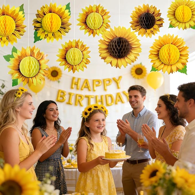 SUNBEAUTY Sunflower Party Decorations 3D Large Sunflower Birthday Honeycomb Hanging Paper Decorations Yellow Sun Flower Ceiling Wall Tissue Flowers Summer Baby Shower Classroom Bulletin Board