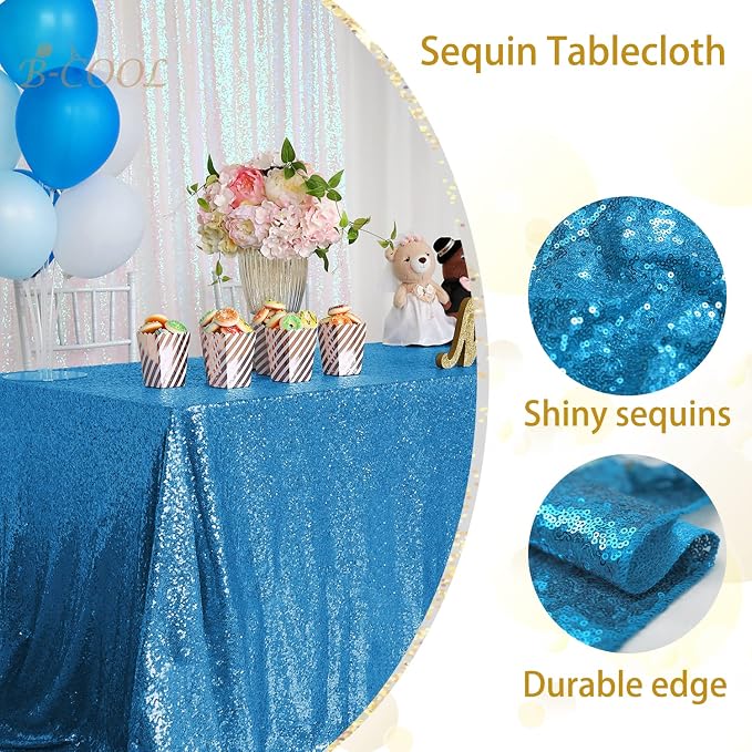 B-COOL Sequined Tablecloth Sparkle Tablecloth Holiday Overlay Drapes Mermaid Theme Decorations Reception Birthday Parties 90x132 Inch Table Cloth for Cakes