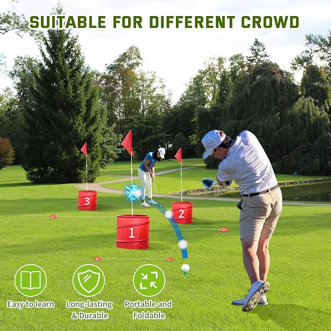 WodGod 9Pcs Holes-Outdoor Backyard Golf Game Set,Outdoor Yard Golf Chipping Game with 2 Clubs,Ball and Flag,Fun for All Crowd, Perfect for Beach,Park,Lawn and Camping