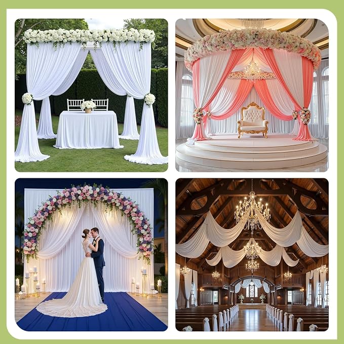 50ft×12ft White Backdrop Curtain for Wedding Parties, 10 Panels Wrinkle Free Polyester Photo Backdrop Drapes Back Drop Cloth for Birthday Photography Background