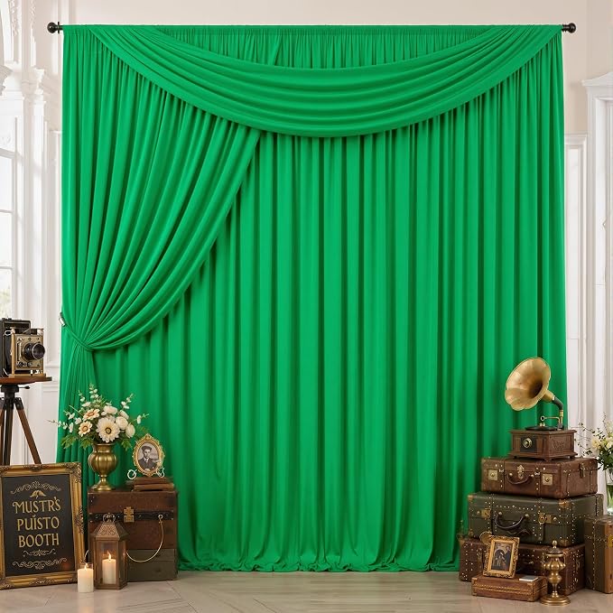 10ftx12ft Wrinkle Free Green Backdrop Curtain Photo Backdrop Drapes | 2 Panels 5×12ft Height Green Silky Polyester Fabric Back Drop Cloth for Wedding Party Birthday Photography Background Drape