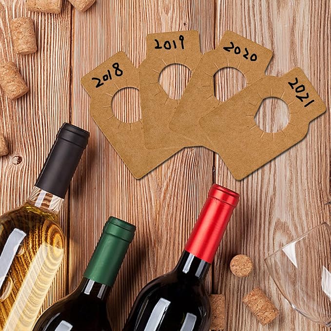DEAYOU 500 PCS Wine Bottle Tags Kraft, Paper Craft Wine Hanging Cellar Labels for Bottle Neck, Reusable Custom Plain Wine Racks Marker Gift Tags for Champagne, Double Sided, Brown