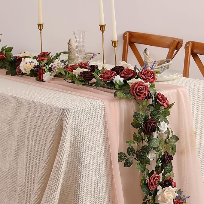 5FT Artificial Rose Flower Burgundy Fake Floral Garland for Wedding Ceremony Backdrop Arch Flowers Table Centerpieces Decorations