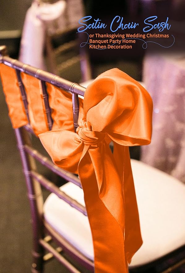 60 PCS Orange Satin Chair Sashes, Ties Bows Designed Chairs Decorative, Chair Cover Sashes for Thanksgiving Wedding Christmas Banquet Party Home Kitchen Decoration (7 x 108 inch)