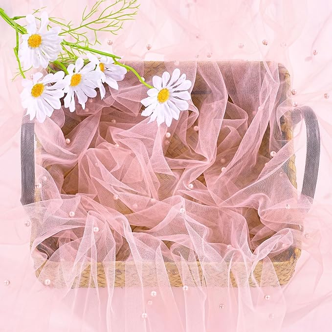 Gauze Table Runner Pearl Tulle Centerpieces Fabric: Blush Pink 10ft Wedding Veil Seasonal Dessert Chiffon Pearl Lace Boho Overlay Romantic Wedding Aisle Runner Party Decorations Doilies