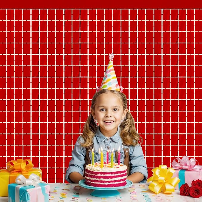 GOER Red Party Backdrop Metallic Tinsel Foil Fringe Curtains Photo Booth Props for New Year's Eve Graduation Bachelorette Birthday Casino Theme Party Holiday Celebration Party Decorations