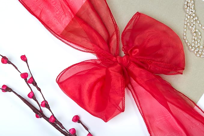 MDS® Pack of 250 Organza Chair Sashes for Wedding Decoration, Reusable Sheer Chair Bows for Banquet Chair Cover, Reception, Bridal Shower, Baby Shower, Birthday Party & Special Events - Red