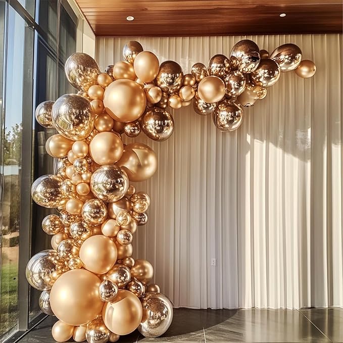 108Pcs Gold Balloons Different Size, 18/12/10/5 inch Chrome Metallic Gold Balloons Garland Arch kit for Birthday Baby Shower Wedding Graduation Party Decoration