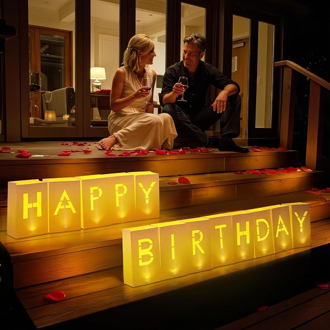 “Happy Birthday” Light up Letters - Luminary Paper Bags for Birthday Banner and Sign