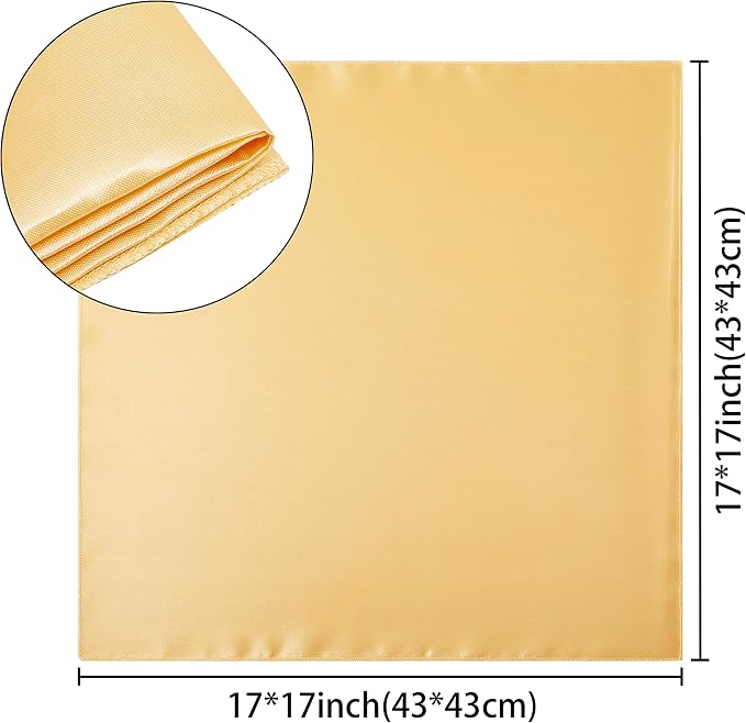24 Pack Square Satin Dinner Napkins, 17x17 Inches Silky Soft Smooth Table Cloth Napkins for Restaurant Weddings Banquet Party Decoration, Gold