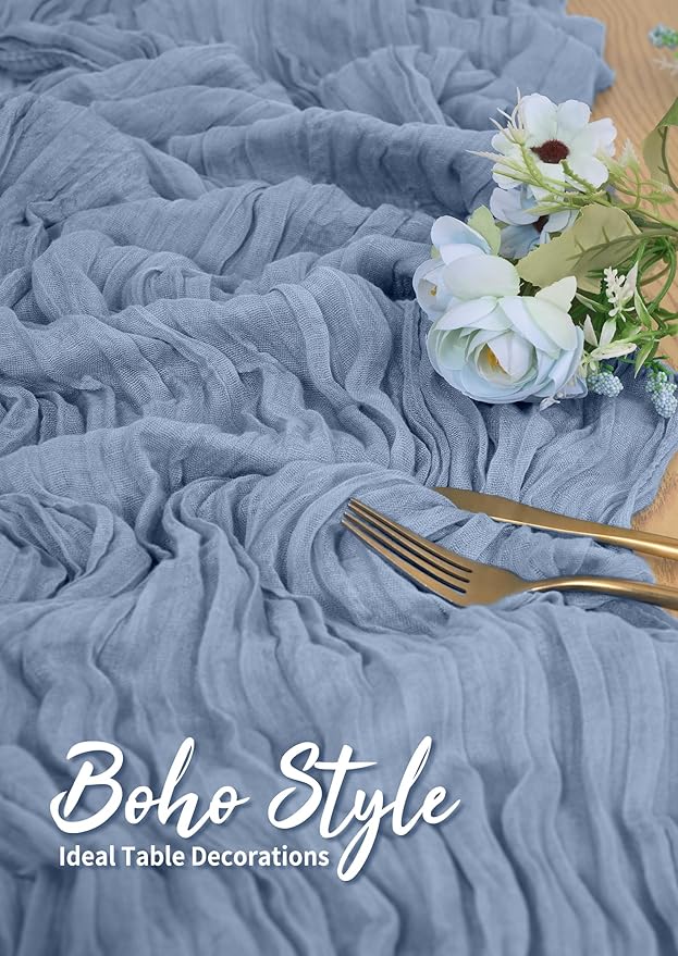 18 Pack Cheesecloth Table Runner Dusty Blue 10Ft Rustic Boho Gauze Table Runner Romantic Long Sheer Fabric Cheesecloth Table Runner for Wedding Festival Birthday Anniversary Dinner Outdoor Events