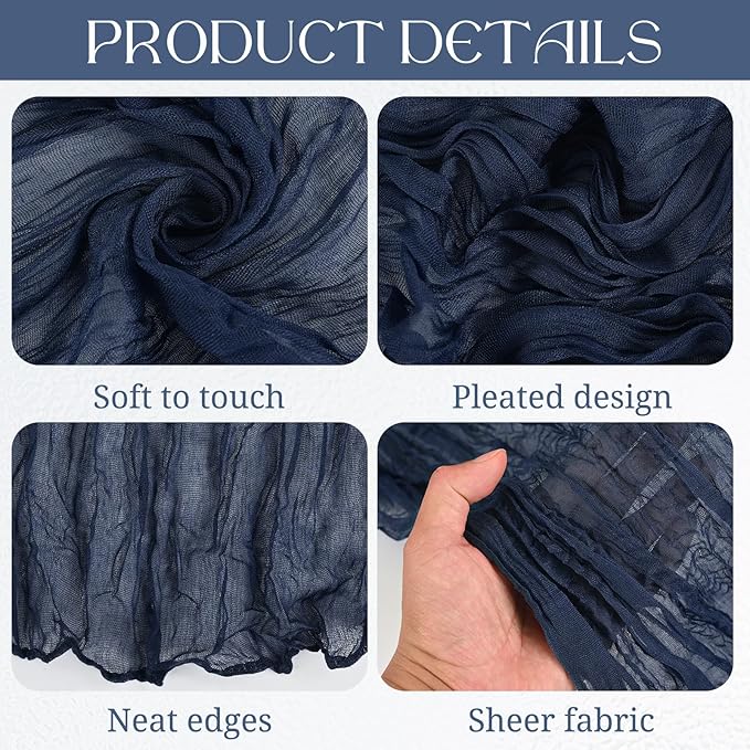 8 Pack Cheesecloth Table Runner, 10Ft Boho Gauze Table Runner 35×120 Inch Rustic Romantic Long Table Runner for Wedding Party Bridal Shower Thanksgiving Christmas Decoration(Navy Blue)