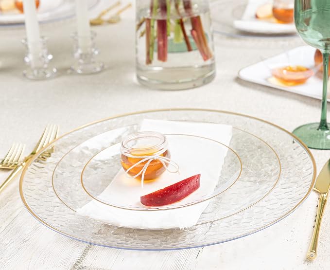 PLASTICPRO 32 Piece Combo Plate Set includes 16-7'' inch Plates & 16-10'' inch Plates Clear Hammered Plastic Party Dish heavyweight Elegant, Disposable, Tableware, Dishes,