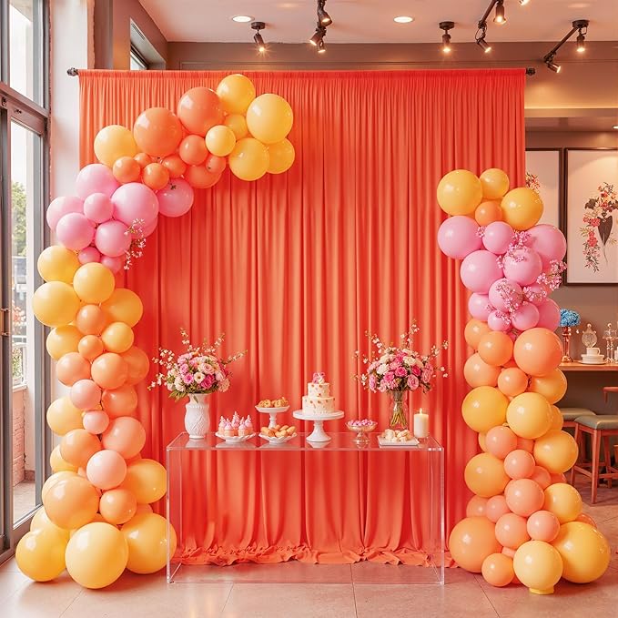 10ftx10ft Wrinkle Free Orange Backdrop Curtains for Parties, Silky Polyester Photo Backdrop Drapes 2 Panels 5x10ft Back Drop Cloth for Wedding Birthday Baby Shower Photography Background