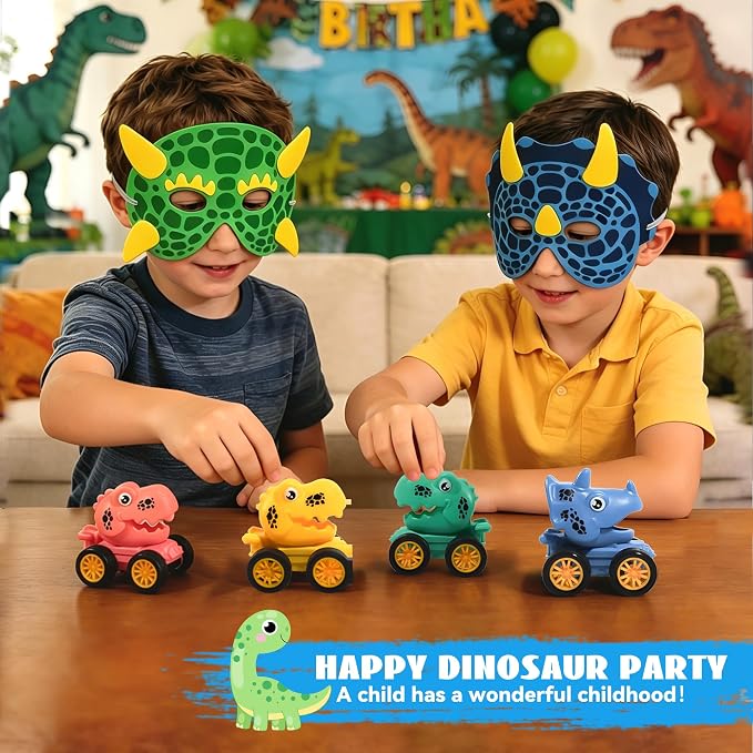 Dinosaur Party Favors,12 packs Dino Birthday Decorations with stickers mask car painting,Dinosaur Goody Bags for 3-5 4-7 8-12 Boys Girls Birthday Dino Themed Party Toys Gifts
