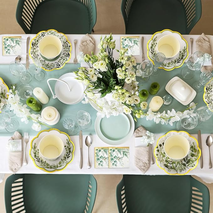 Yungyan 216 Pcs 72 Guest Sage Green Plates and Napkins Sets Eucalyptus Party Supplies 6" Disposable Paper Plates, 9 oz Tea Cups for Baby Shower Birthday Wedding Bridal Shower Party