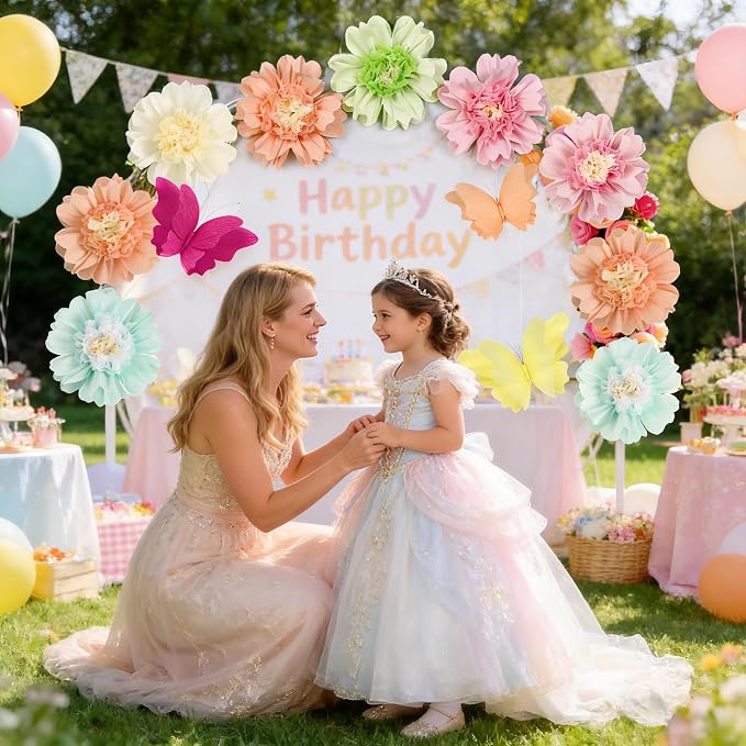 SUNBEAUTY Giant Paper Flowers Large Hanging Butterfly Decorations 10‘’ 17‘’ 3D Paper Butterfly Pastel Tissue Paper Flower Decorations for Girls Women Birthday Spring Garden Garden Wedding Party Decor