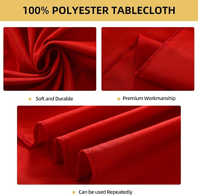 6-Pack 60x120 inch Red Table Cloths, Solid Stain and Wrinkle Resistant Oblong Tablecloth, Premium Plain Weave Polyester Fabric Rectangle Table Linen Covers for Hotel, Wedding