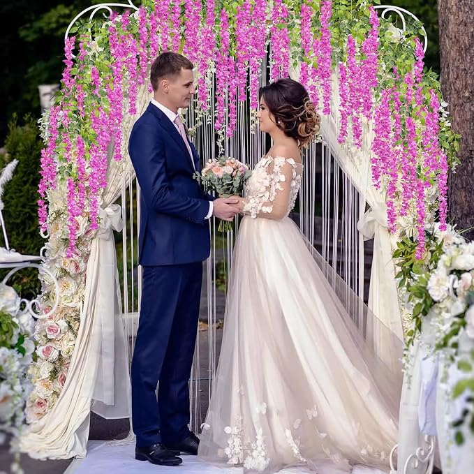 5 Pack Purple Red Wisteria Hanging Flowers, 3.44 Ft Fake Hanging Flowers, Artificial Wisteria Garland Vines for Wedding Room Backdrop Outdoor Patio Garden Decoration