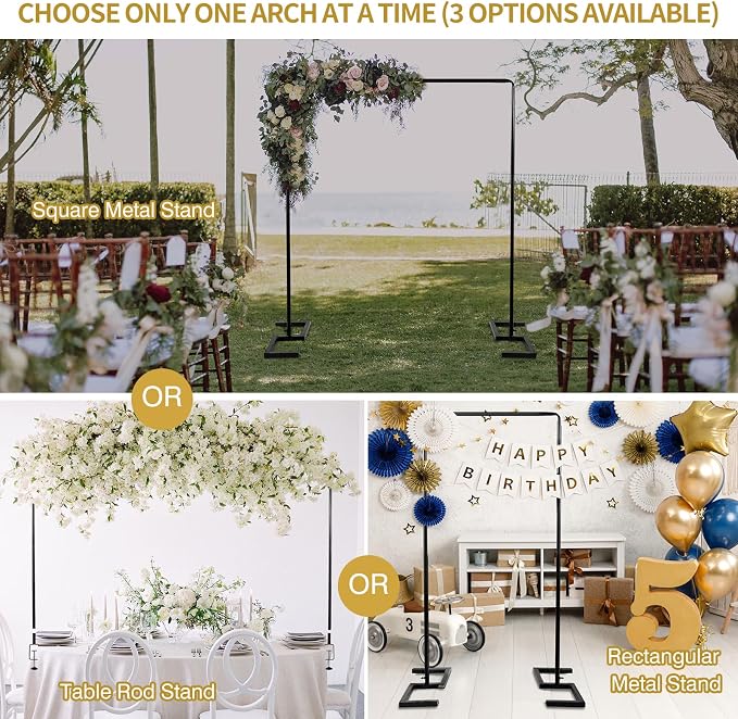 8.2 FT Wedding Arch Rectangle Stand Square Backdrop Stand, Extra Clamps to Table Rod Stand, Adjustable Photo Booth Background Kit, Balloon Arch Stand for Valentines Day Birthday Baby Shower Decor