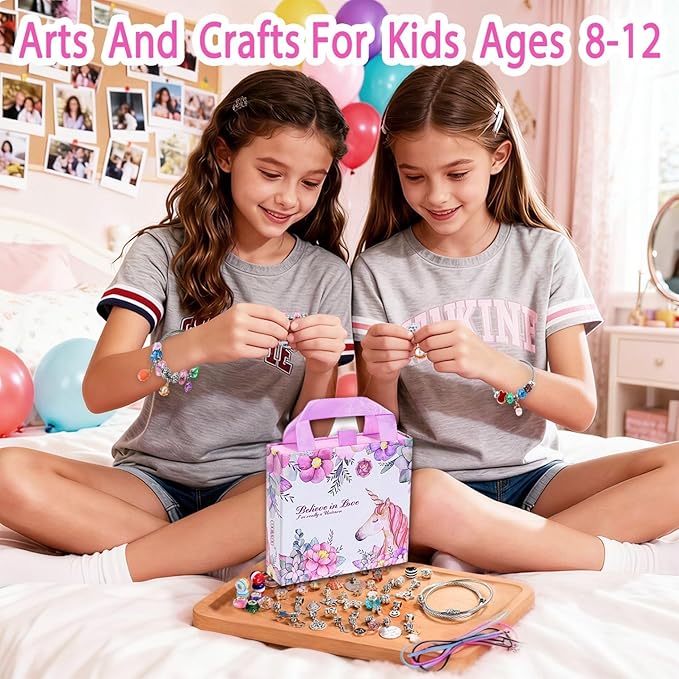 COO&KOO Girls Charm Bracelet Making Kit: Gifts for 6 7 8 9 10 Year Old Girl Birthday Gift, Girls Toys Age 6-8 Unicorn Crafts for Girl 8-12 Jewelry Making Kit, Arts and Crafts for Kids Ages 8-12