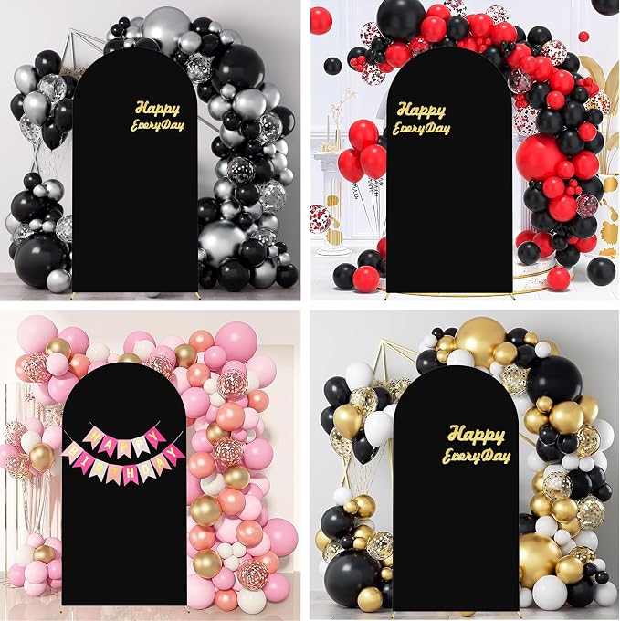 HAINARverS Wedding Arch Cover 7.2FT Spandex Fitted Stretchy Arch Stand Covers,2 Sided Round Top Chiara Backdrop Cover for Birthday Party Ceremony Banquet Baby Shower Arch Decoration(Black)
