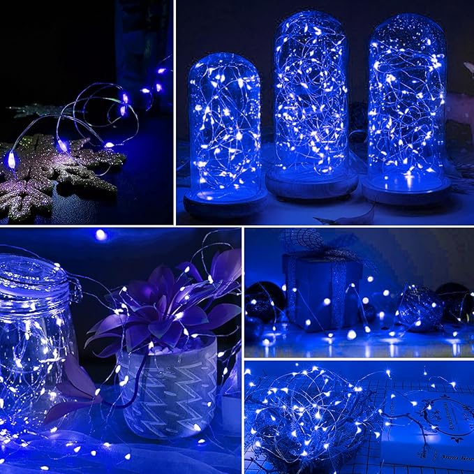 AIKEI 100 Pack LED Fairy Lights Battery Operated, Mini String Lights 3 Lighting Modes Waterproof 7 Feet 20 Led Firefly Starry Lamps for Wedding Party Bedroom Garden Halloween Christmas Decoration Blue