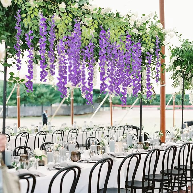 AITISOR 24 Pack Artificial Fake Wisteria Vine Ratta (3.75 Feet) Hanging Garland Silk Flowers String Home Party Wedding Decor (Blue)