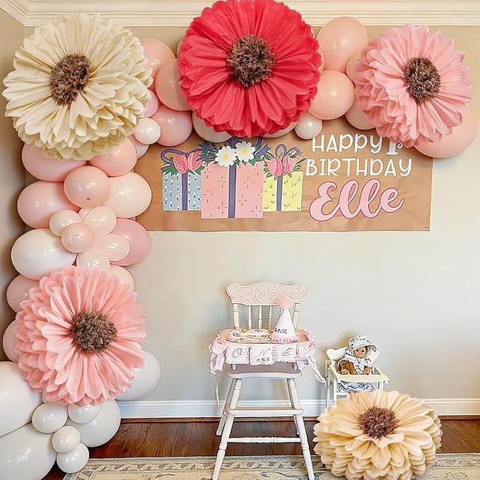 Chunful 5 Pcs 30'' 24'' Giant Fairy Tissue Paper Flowers Decoration Large Hanging Tissue Paper Pom Poms Decor for Fairy Garden Birthday Bachelorette Wedding Baby Shower Bridal Shower Party Decoration