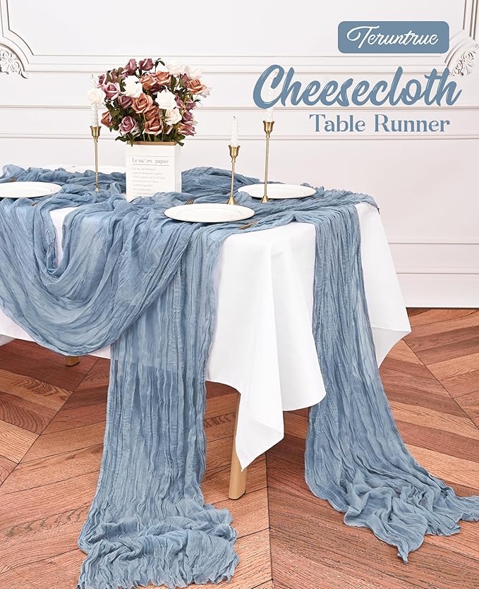 6 Pack Dusty Blue Table Runner 10FT Long Cheesecloth Table Runner Cheese Cloth Gauze for Wedding Party Birthday Decoration-Dusty Blue