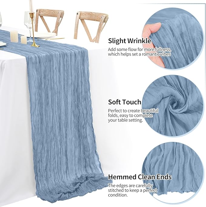 8 Pack 10Ft Cheesecloth Table Runner Dusty Blue, 20 x 120 Inch Rustic Gauze Boho Cheese Cloth Wedding Long Table Runner for Wedding Party Bridal Shower Decoration