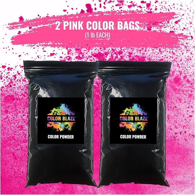 Color Blaze Black-Out Baby Gender Reveal Powder - 2lbs Pink Colored Powder for Girl, Perfect for Car, Motorcycle Burnout, Toss, Photoshoot, Reveal Party & Festival - Pack of 2 Bags with 1 lb - Pink