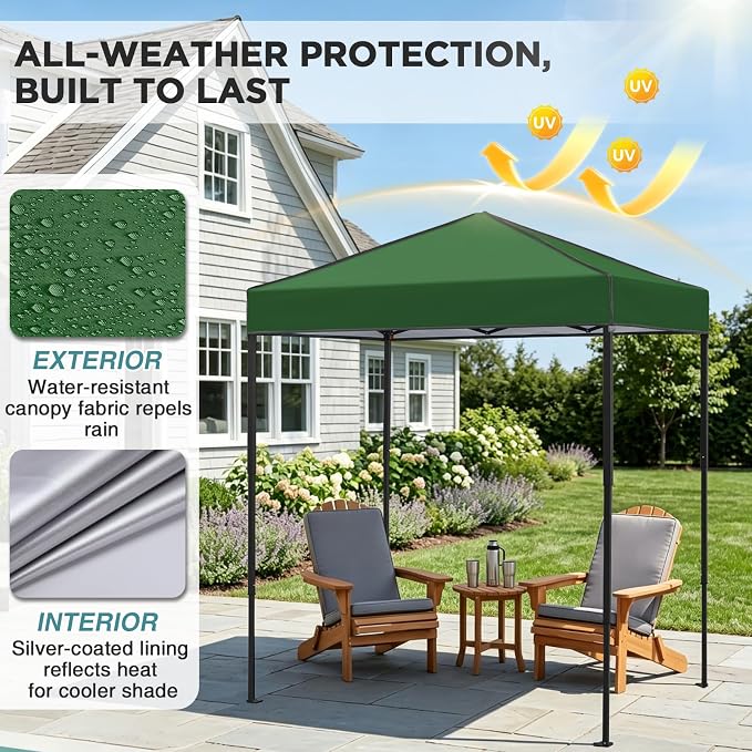 EAGLE PEAK 6x4 Instant Pop Up Canopy Tent, Straight Leg Sun Shelter, Portable Canopy with Carry Bag for Camping, Beach & Sports, Green