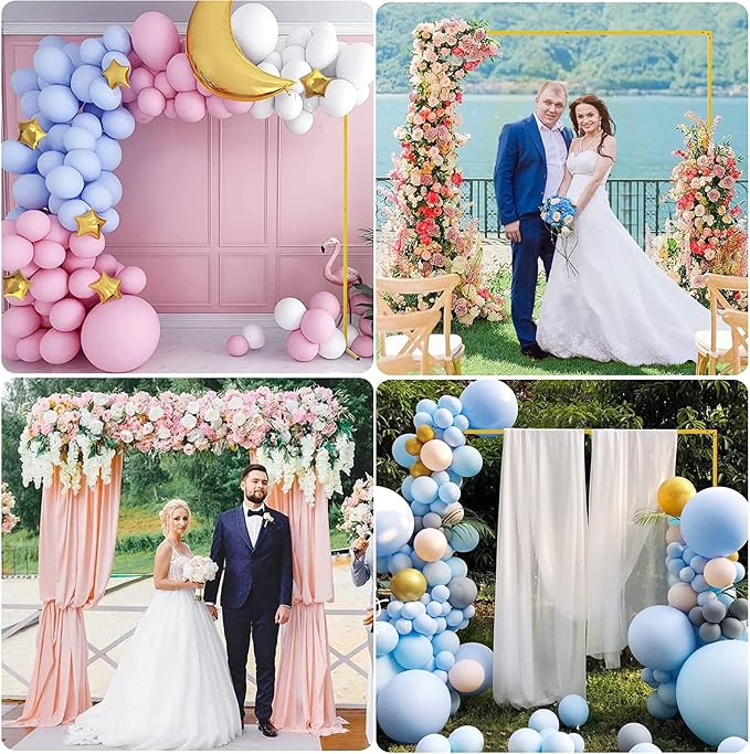 GARFANS Wedding Arch Square 6.56FT x 6.56FT Metal Backdrop Stand with Support Feet Nails Gold Balloon Arch Stand Garden Arbor Frame for Wedding Birthday Party Baby Shower Background Ceremony Decor