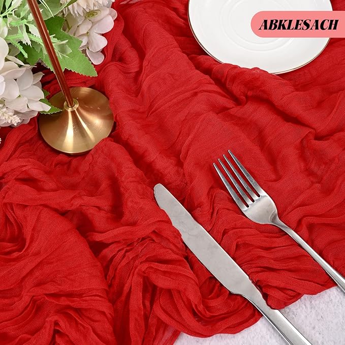 12 Pack Red Cheesecloth Table Runner 120 inch Fall Thanksgiving Boho Rustic Gauze Farmhouse 10FT Cheese Cloth Runner for Baby Shower Wedding Party Holiday Home Decor