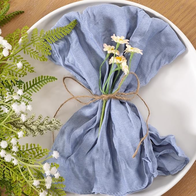 25pcs Dusty Blue Cheesecloth Napkins Spring Washable Boho Rustic Gauze Table Cloth Napkins Bulk 21x21 Inches for Wedding Party Bridal Baby Shower Birthday Table Decor